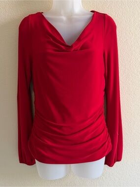 Red Draped Cowl Neck Women's Top
